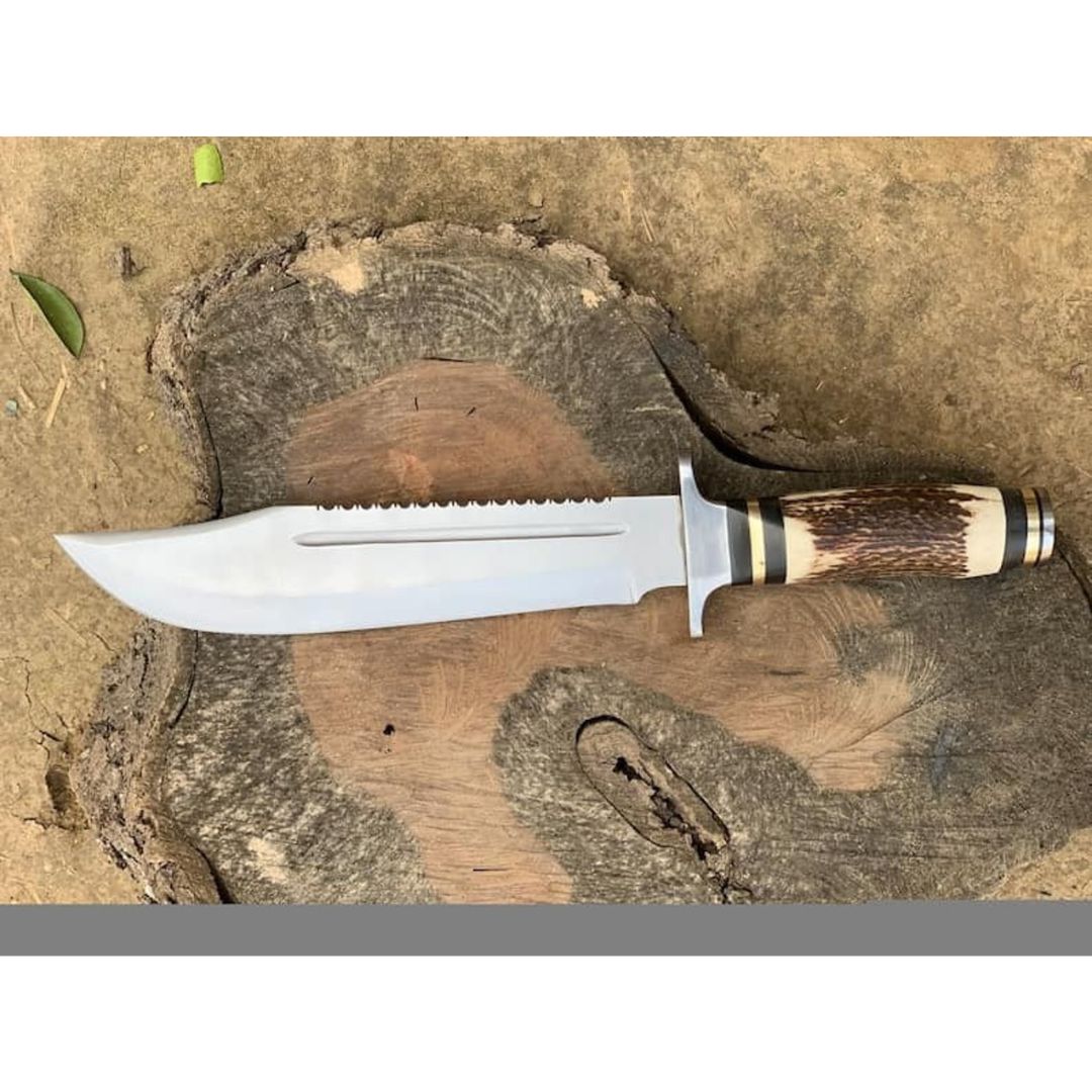 Stag Antler Handle Bowie Knife Custom Handmade Bowie Survival Knife Hunting (3).jpg