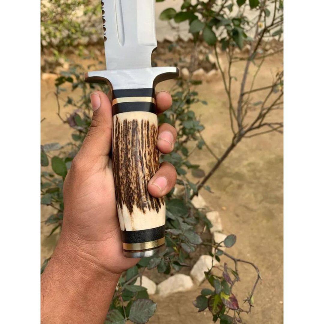 Stag Antler Handle Bowie Knife Custom Handmade Bowie Survival Knife Hunting (5).jpg