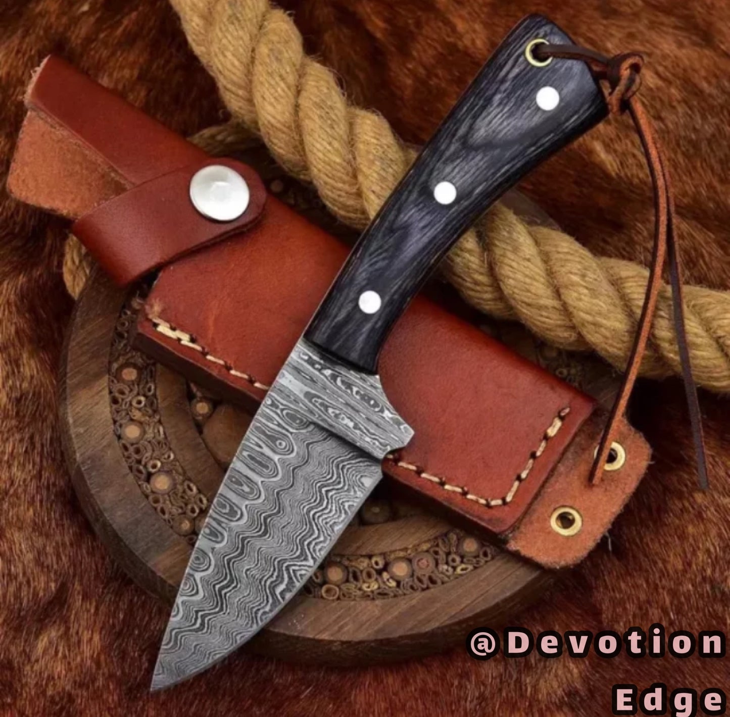 Handmade Damascus Steel Skinner Knife With Pakka Wood Handle Gift For Wedding With Leather Sheath