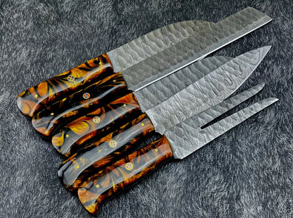 Hand Made Massive Damascus Steel Kitchen Chef Set Professional Chef Knife With Customized Sheath