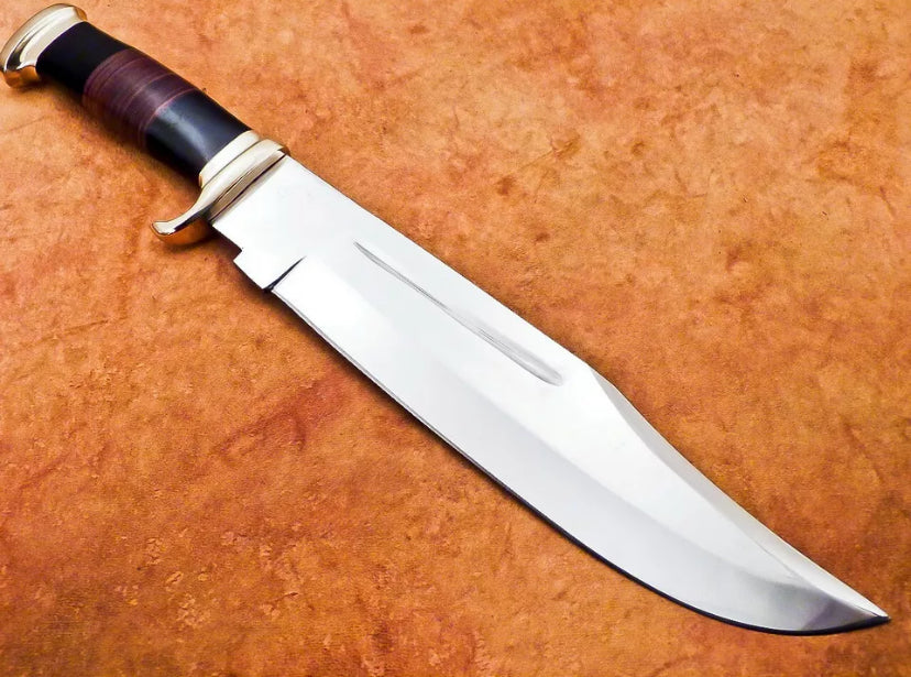 Handmade D2 17" Hunting Crocodile Dundee High Polish Survival Bowie Knife With Leather Sheath