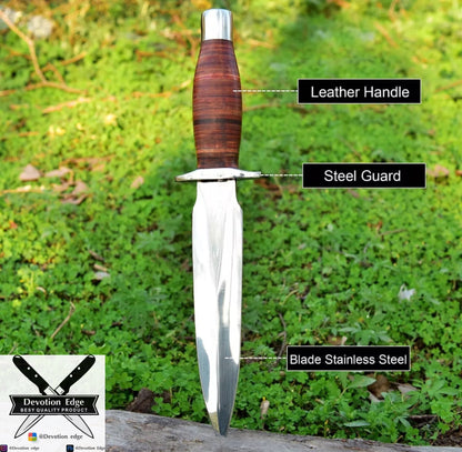 Handmade D2 steel hunting knife dagger knife stacked leather handle & sheath