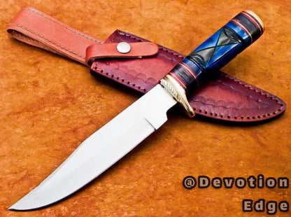 UNIQUE HANDMADE D2 STEEL BLADE BOWIE HUNTING KNIFE CAMEL BONE With Leather Sheat