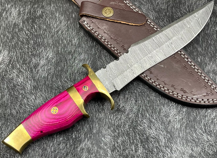 Devotion Edge 12'Custom Hand Forged Damascus Blade Camping Hunting Knife Bowie Knife With Leather Sheath