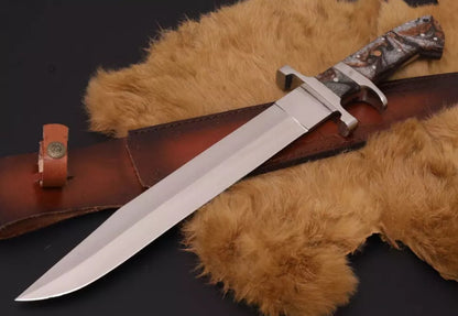 Devotion Edge CUSTOM HANDMADE D2 18" TOOL STEEL HUNTING BOWIE KNIFE WITH RESIN HANDLE & Leather Sheath