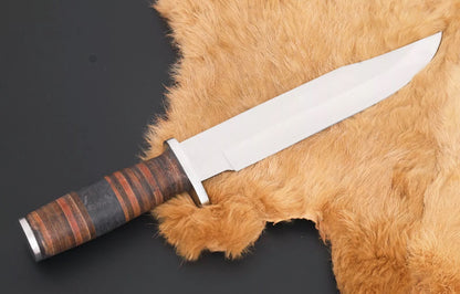 Devotion Edge 15"CUSTOM HANDMADE STEEL D2 BLADE BOWEI HUNTING KNIFE WIHT LATHER HANDLE