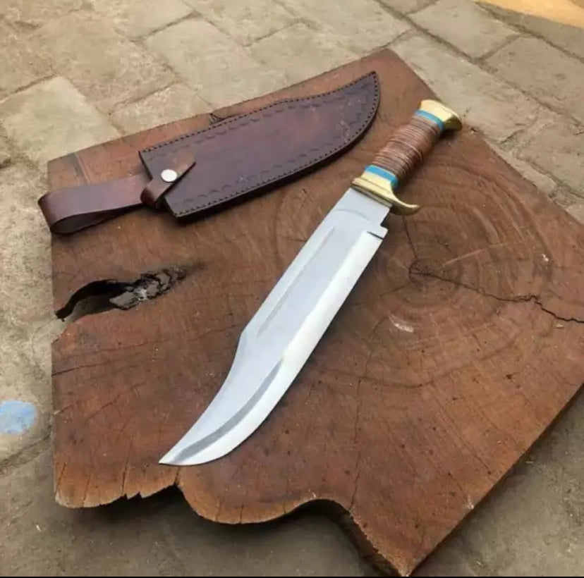 Devotion Edge Beautiful Hand Forged Damascus Steel Hunting Bowie Knife With Leather Sheath