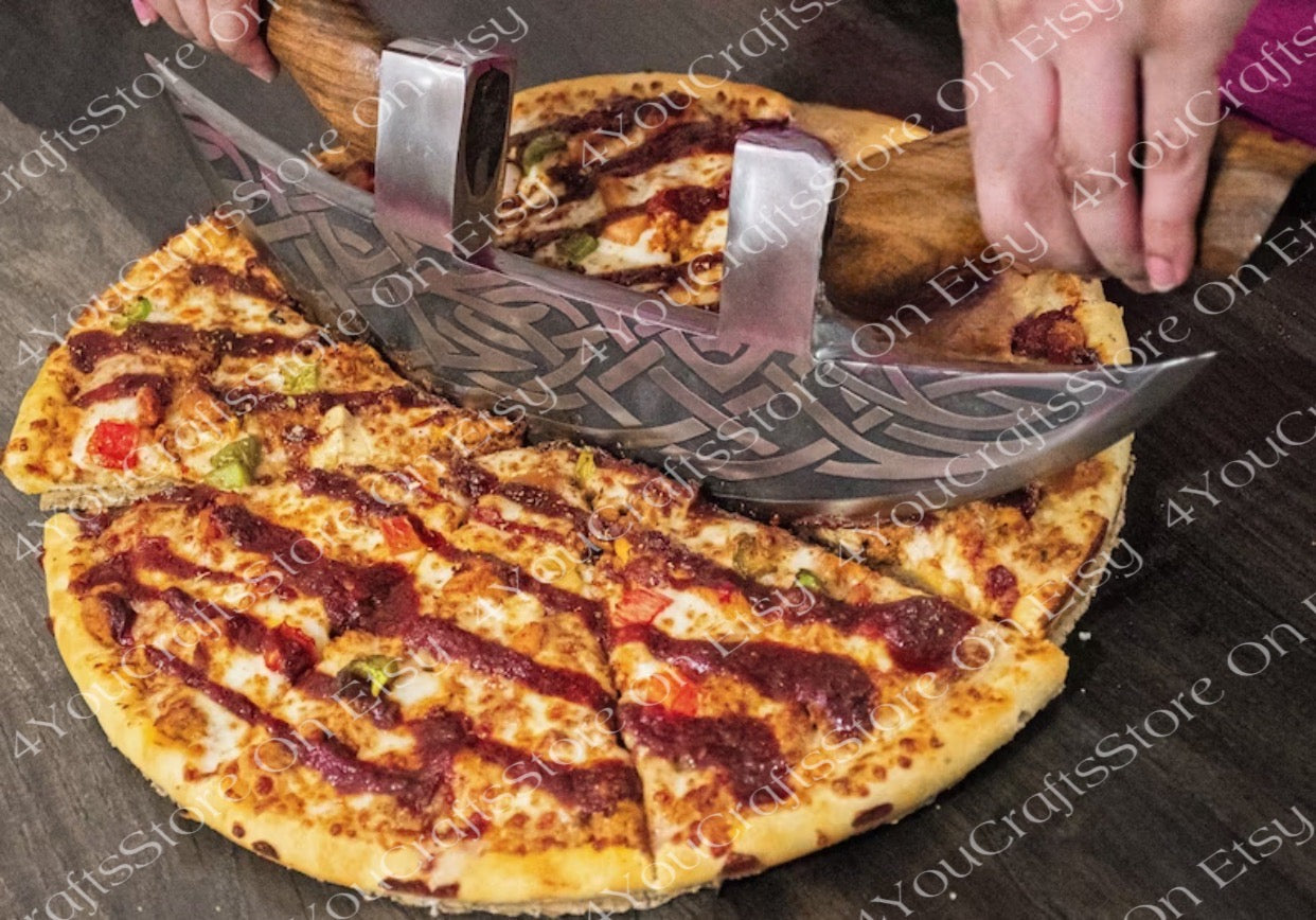 Handmade Pizza Cutting Axe , Double Headed Viking Style Pizza Cutter Axe , Best For Gift Presentations, Christmas Gift