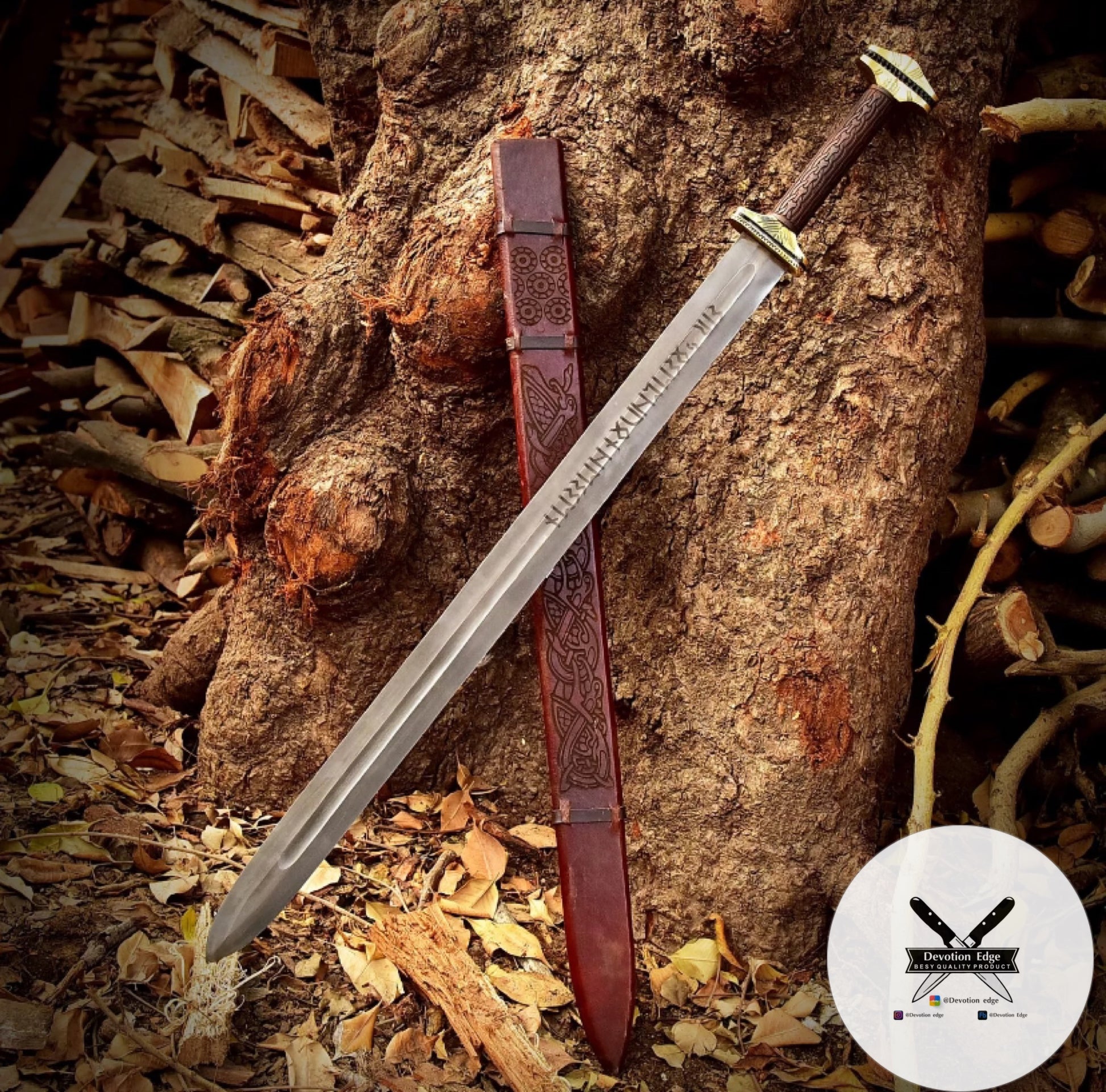 Devotion Edge Unique Hand Forged 36" Long Carbon Steel Medieval / Viking Sword With Scabbard.