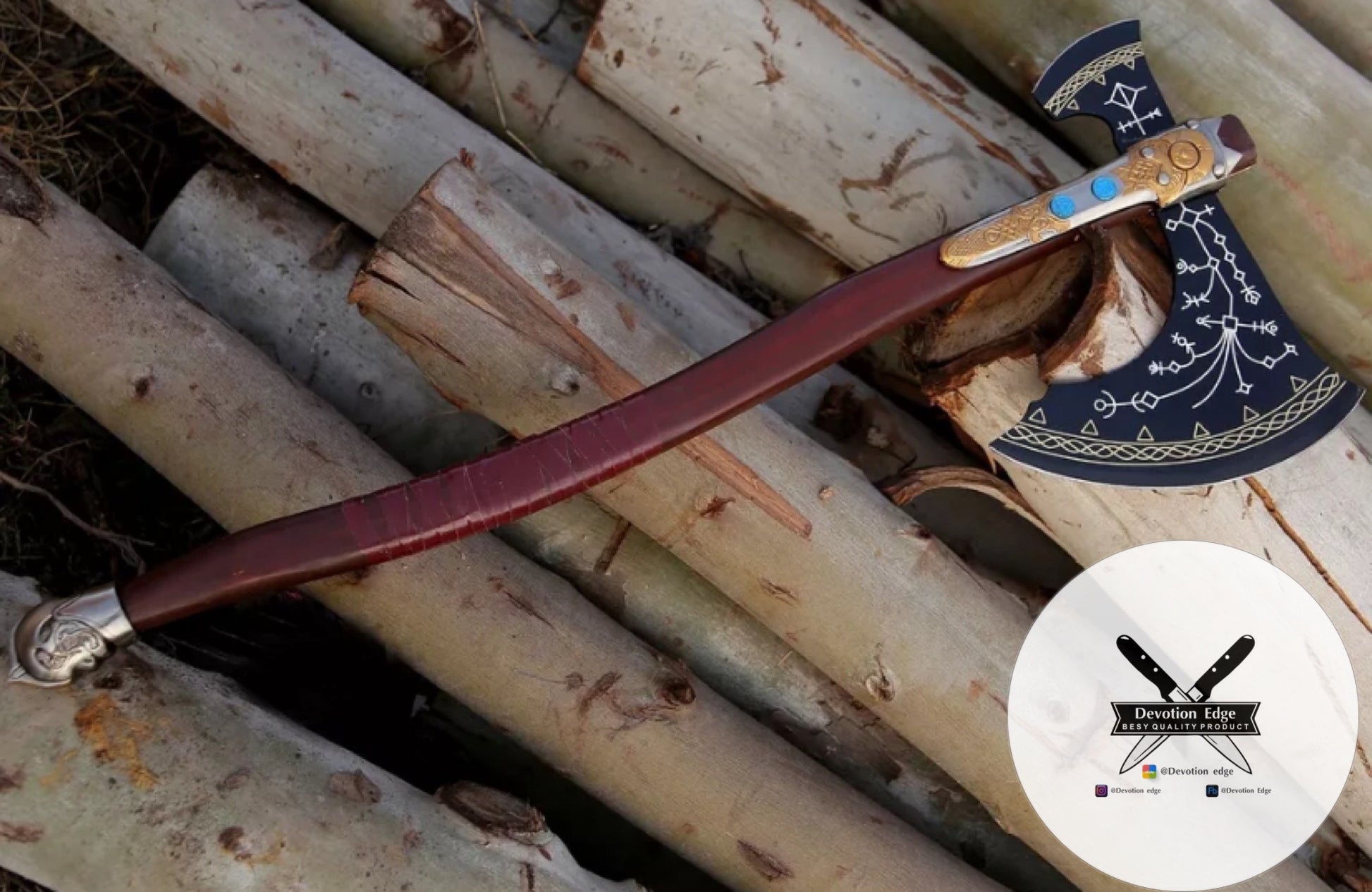 42" God of war Replica leviathan Kratos axe handmade Ragnarok with leather sheath, gift