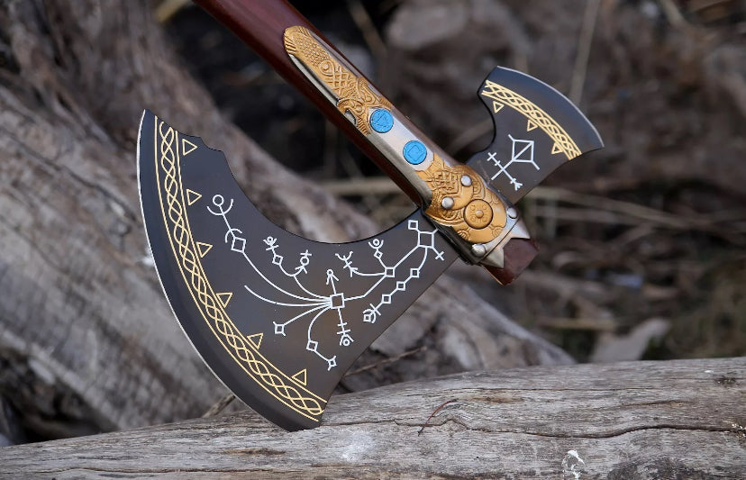 Devotion Edge 42 God Of War Replica Leviathan Kratos Axe Handmade Ragnarok With Leather Sheath Gift 1