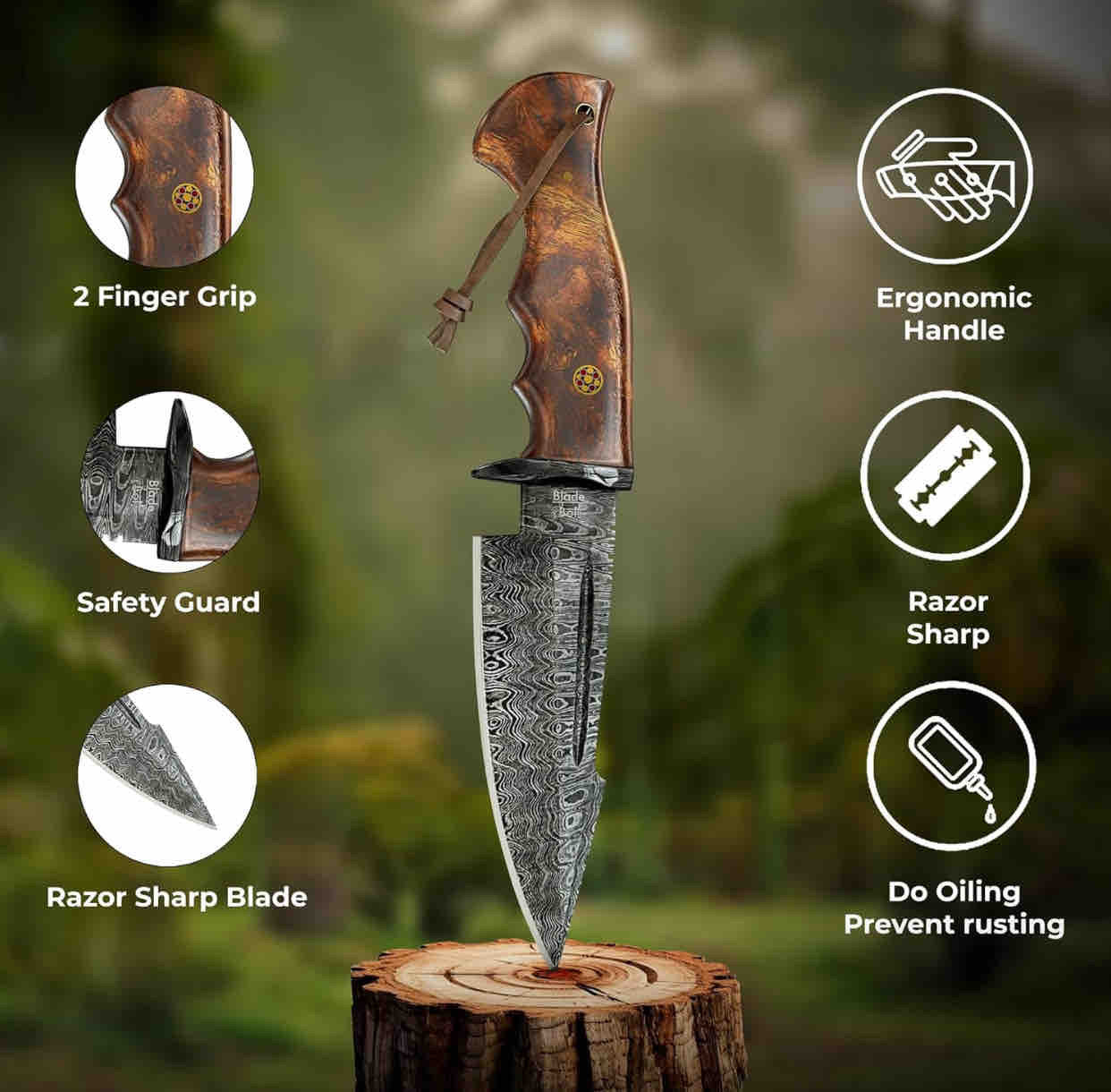Hunting Knife  Damascus Steel Hunting Knife  Best Christmas Gift For Him 1
