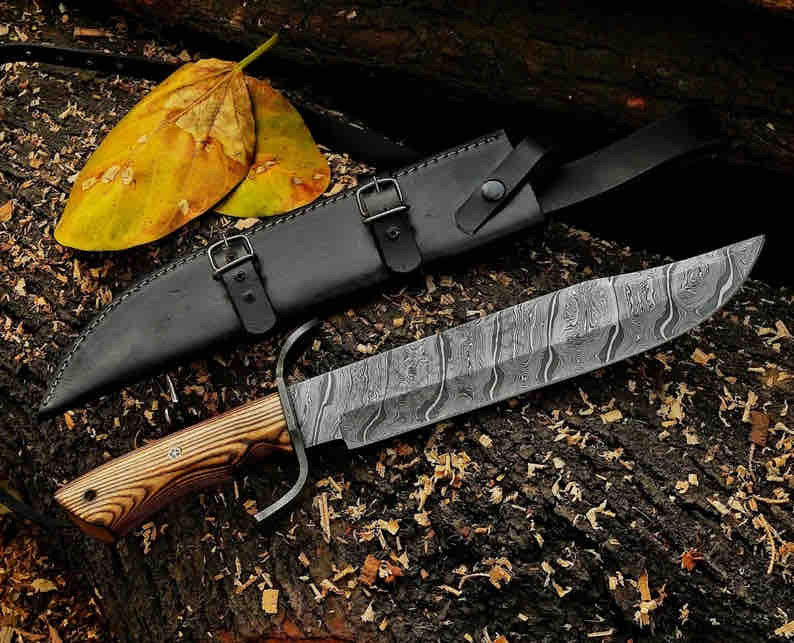 Hand Forged Damascus Steel Hunting Bowie Knife , Outdoors Knife, Camping Knife , Bushcraft Knife , Christmas Gift