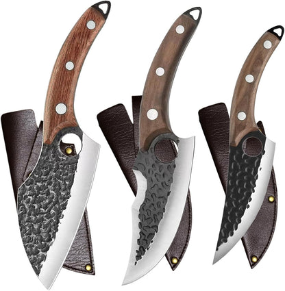 Handmade Forged Kitchen Knife 3 Pcs Professional Chef Knife Set, Hunting, BBQ Meat Knives for Cooking, Forged Kitchen Kn