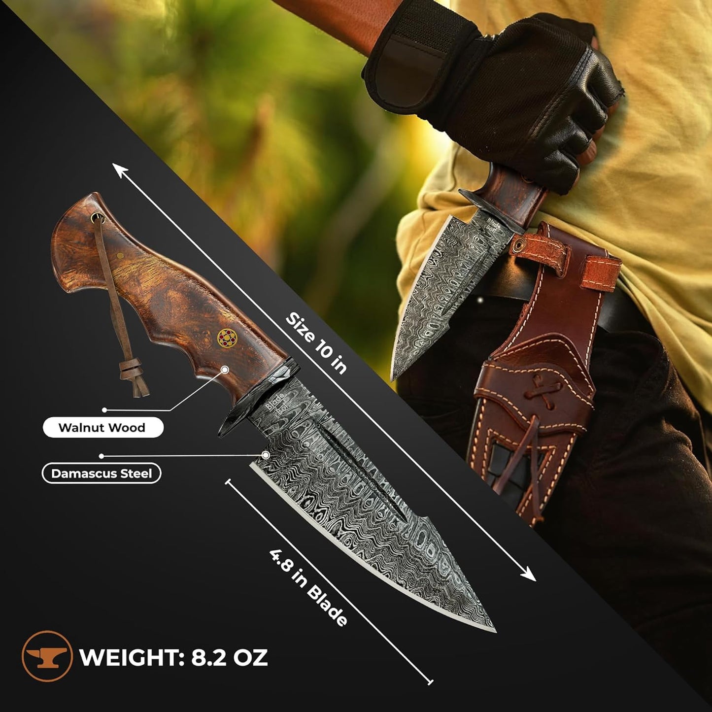 10 Handmade Damascus Hunting Knife With Sheath  Fixed Blade Hunting Knives For Men  Walnut Wood Handle Fixed Blade 1