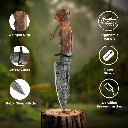 10 Handmade Damascus Hunting Knife With Sheath  Fixed Blade Hunting Knives For Men  Walnut Wood Handle Fixed Blade 2