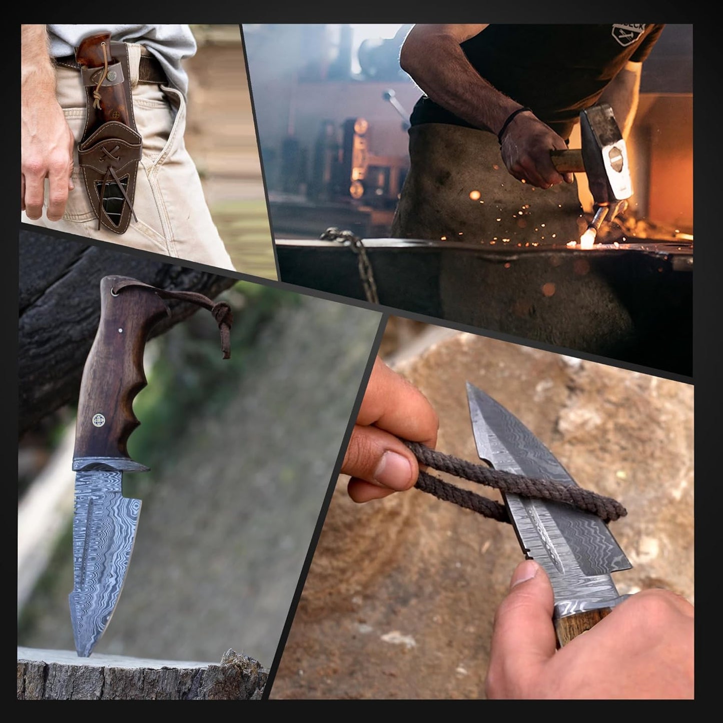 10 Handmade Damascus Hunting Knife With Sheath  Fixed Blade Hunting Knives For Men  Walnut Wood Handle Fixed Blade 3