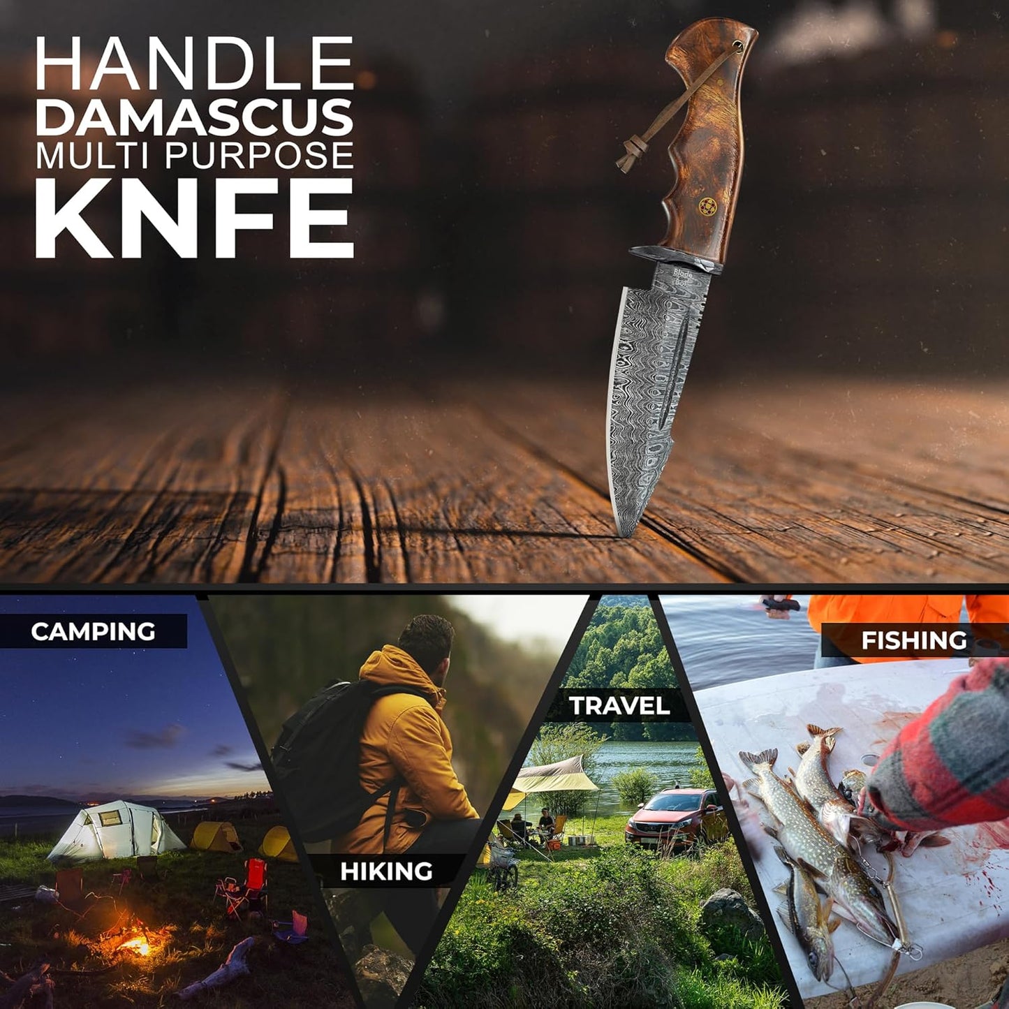 10 Handmade Damascus Hunting Knife With Sheath  Fixed Blade Hunting Knives For Men  Walnut Wood Handle Fixed Blade 5