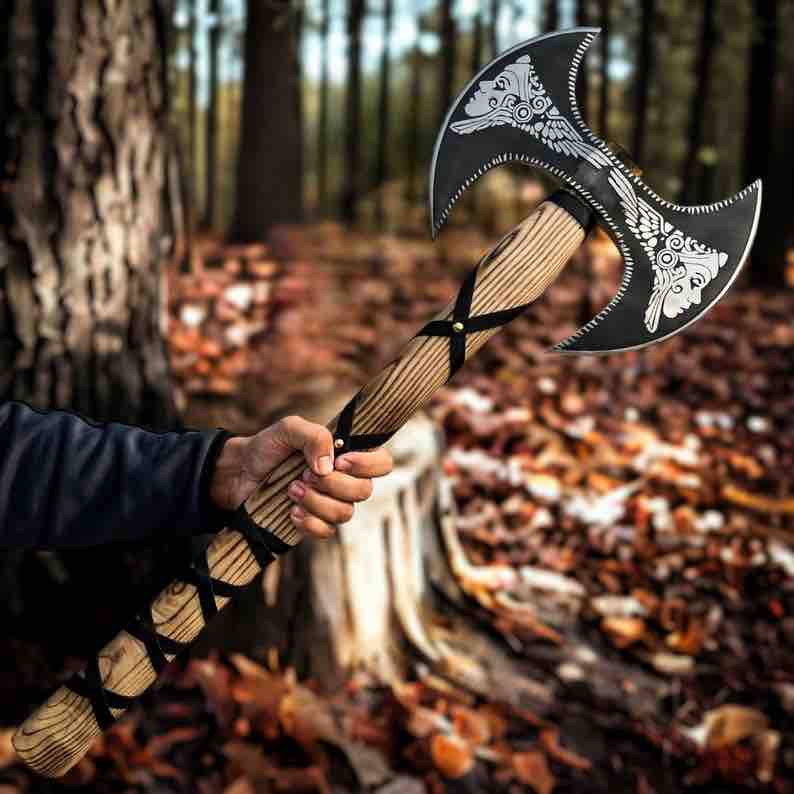 Double Headed Viking Axe  Battle Ready Axe  Handmade Valhalla Axe  Camping Axe  Best Axe For OutdoorsChristmas Gift 1