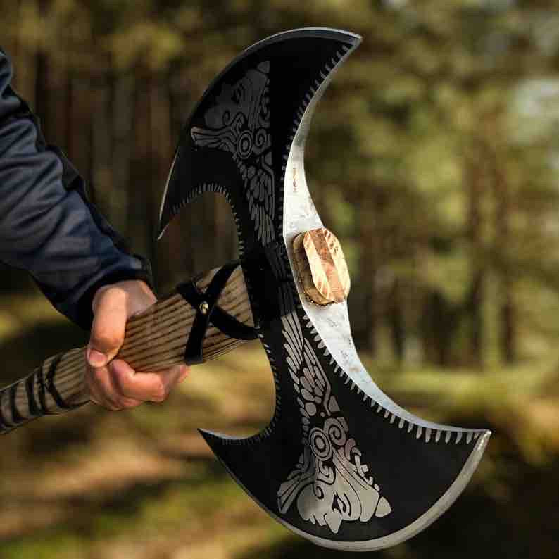 Double Headed Viking Axe  Battle Ready Axe  Handmade Valhalla Axe  Camping Axe  Best Axe For OutdoorsChristmas Gift 3