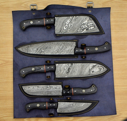 CUSTOM HANDMADE DAMASCUS Chef Knives Set Of 5 Pcs Damascus Chef Knife Damascus Kitchen Knives Christ