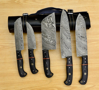 CUSTOM HANDMADE DAMASCUS Chef Knives Set of 5 Pcs, Damascus Chef knife, Damascus Kitchen Knives, Christmas Gifts, Unique