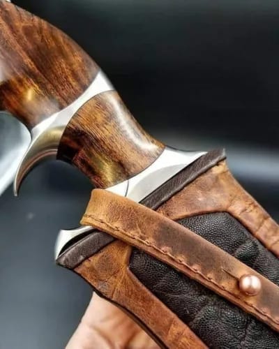 CUSTOM HANDMADE DAMASCUS STEEL HUNTING BOWIE KNIFE  LEATHER SHEATH 1
