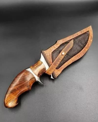 CUSTOM HANDMADE DAMASCUS STEEL HUNTING BOWIE KNIFE  LEATHER SHEATH 2