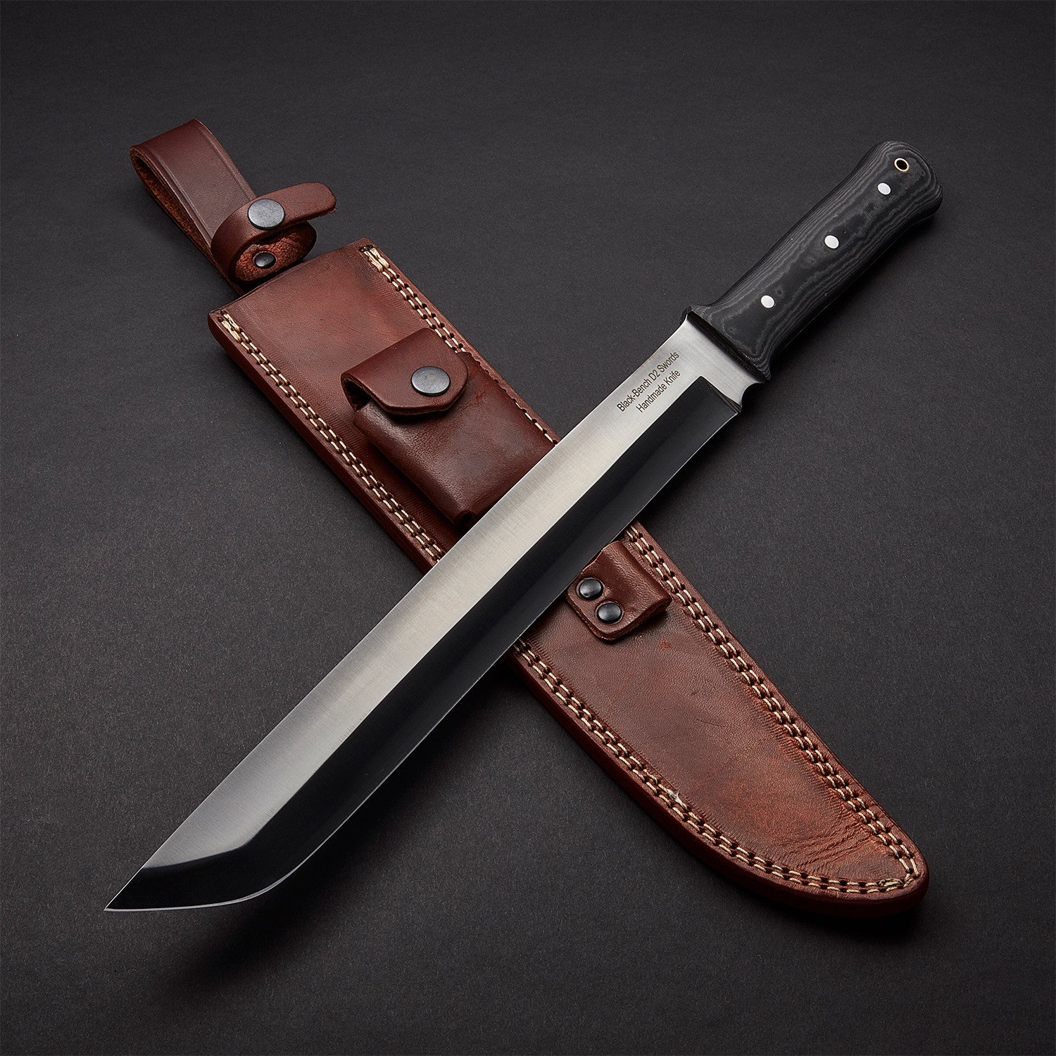 "Custom Handmade hunting sword with D2 Tool Steel blade and a leather sheath "