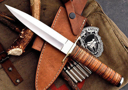 "Custom Handmade Beautiful D2 Tool Steel Hunting Dagger knife & Leather sheath "