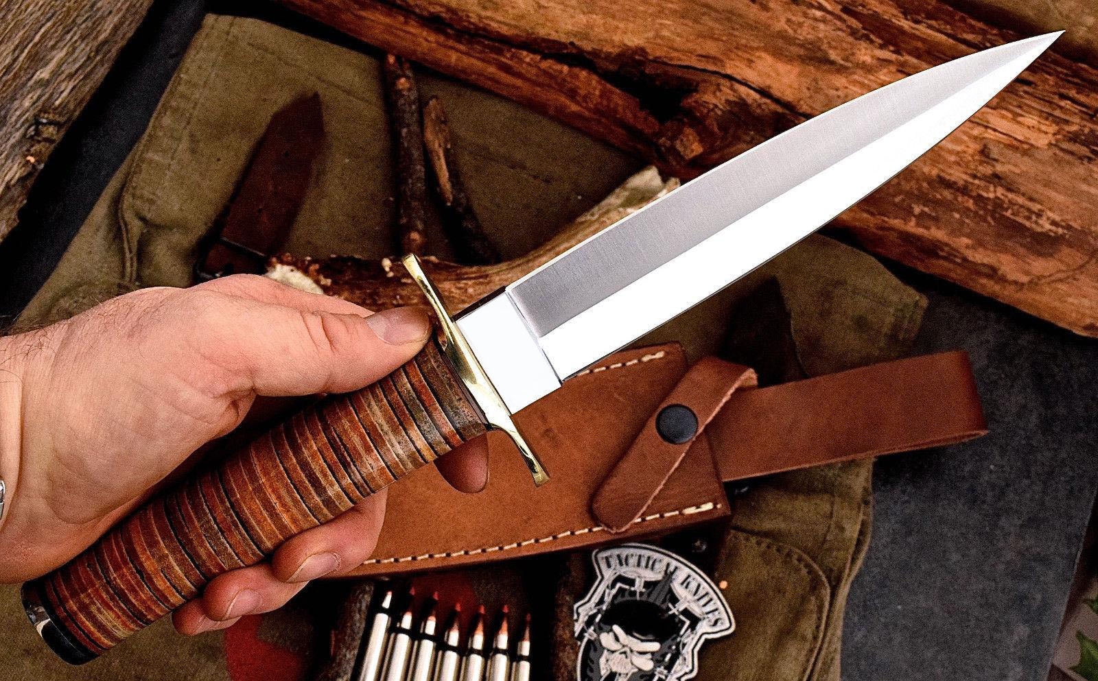 Custom Handmade Beautiful D2 Tool Steel Hunting Dagger Knife  Leather Sheath  1