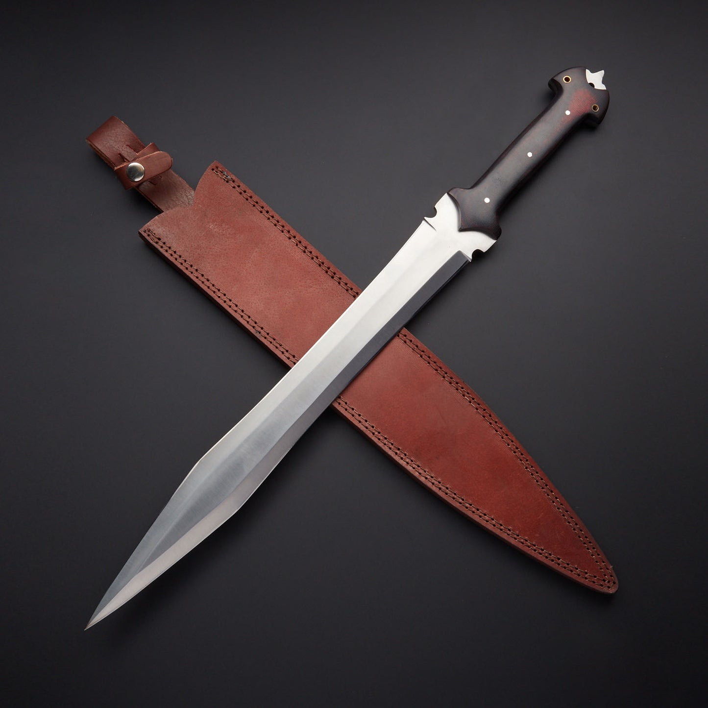 "Custom Handmade D2 Tool Steel Hunting Sword & leather sheath"