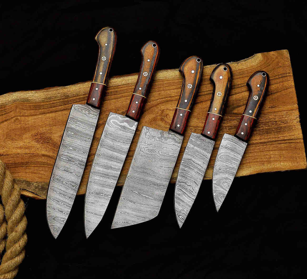 Handmade Damascus Steel Chef Set With Leather Cover Hand Forged Kitchen BBQ Culinary Set Best Anniversary And Birthday 1
