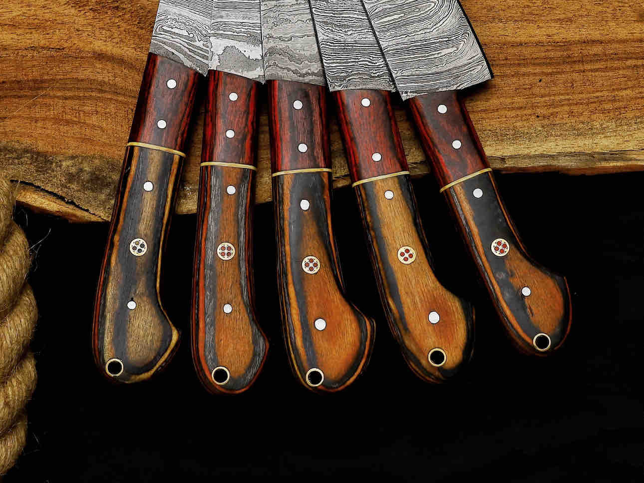 Handmade Damascus Steel Chef Set With Leather Cover Hand Forged Kitchen BBQ Culinary Set Best Anniversary And Birthday 2