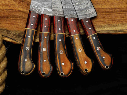 Handmade Damascus Steel Chef Set With Leather Cover Hand Forged Kitchen BBQ Culinary Set Best Anniversary And Birthday 2