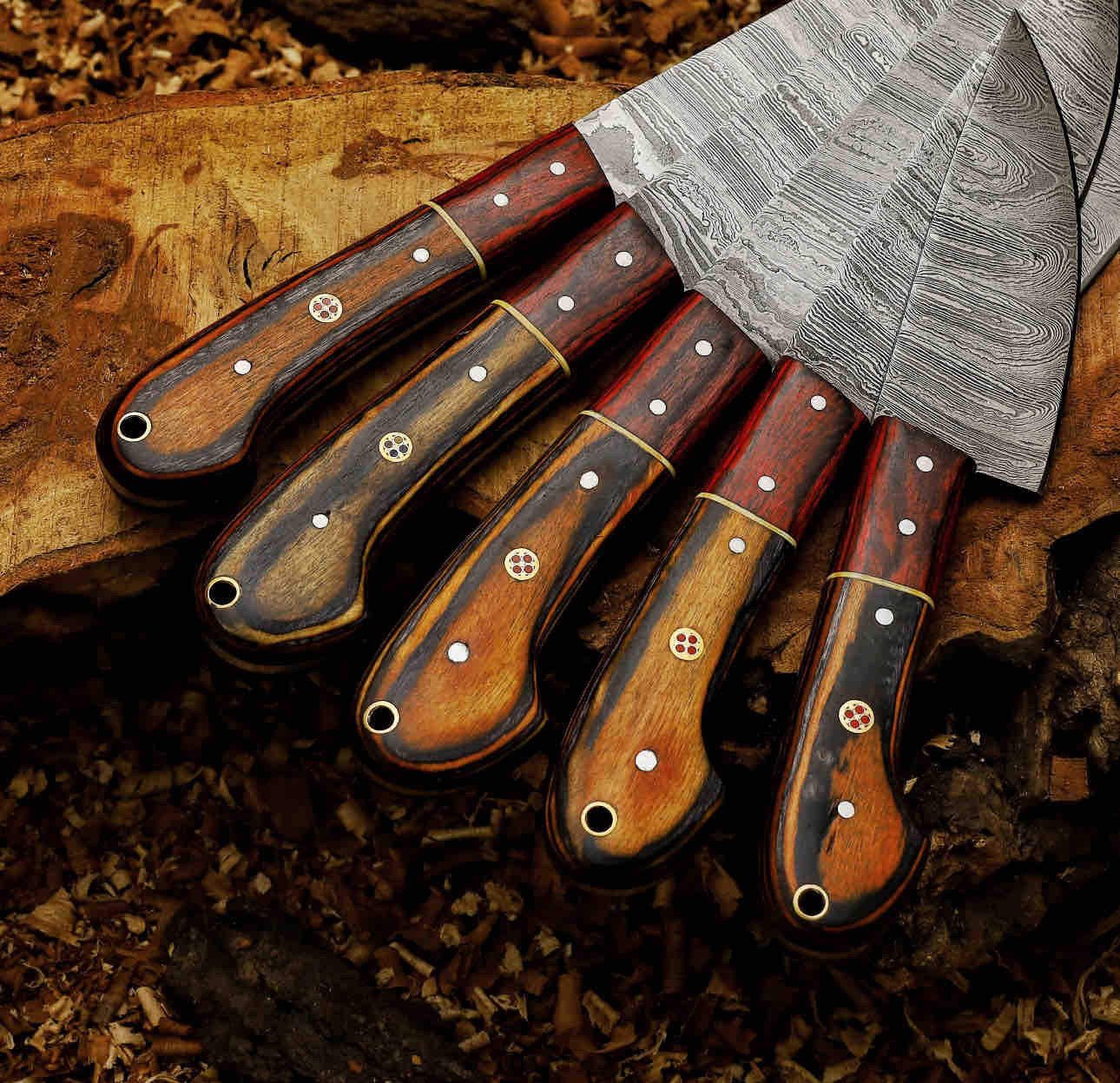 Handmade Damascus Steel Chef Set With Leather Cover Hand Forged Kitchen BBQ Culinary Set Best Anniversary And Birthday 3