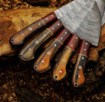 Handmade Damascus Steel Chef Set With Leather Cover Hand Forged Kitchen BBQ Culinary Set Best Anniversary And Birthday 3