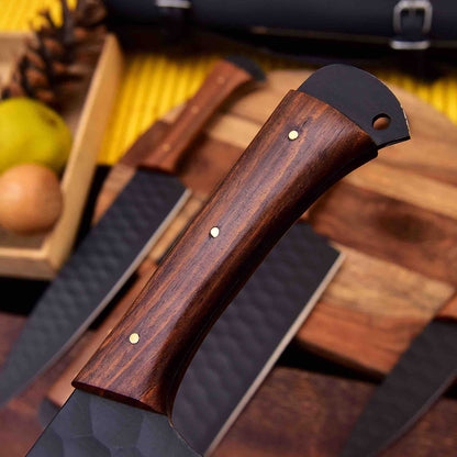 Forged Carbon Coated Steel Chef Set 5Pcs With Leather Roll Kit Handmade Kitchen BBQ Culinary Set Birthday 4