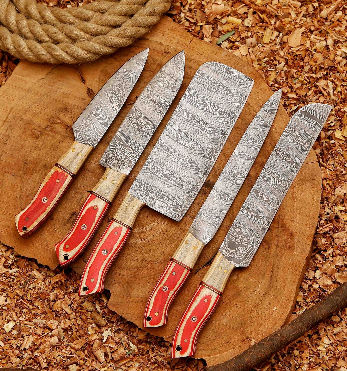 Forged Carbon Coated Steel Chef Set 5Pcs With Leather Roll Kit Handmade Kitchen BBQ Set Birthday 1