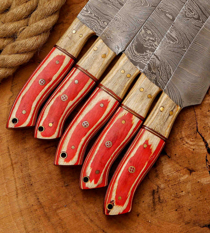 Forged Carbon Coated Steel Chef Set 5Pcs With Leather Roll Kit Handmade Kitchen BBQ Set Birthday 2