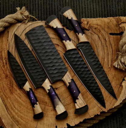 Hand Forged Carbon Steel Chef Knife Set Of 5 Pcs BBQ Knive Set Kitchen Knives 3
