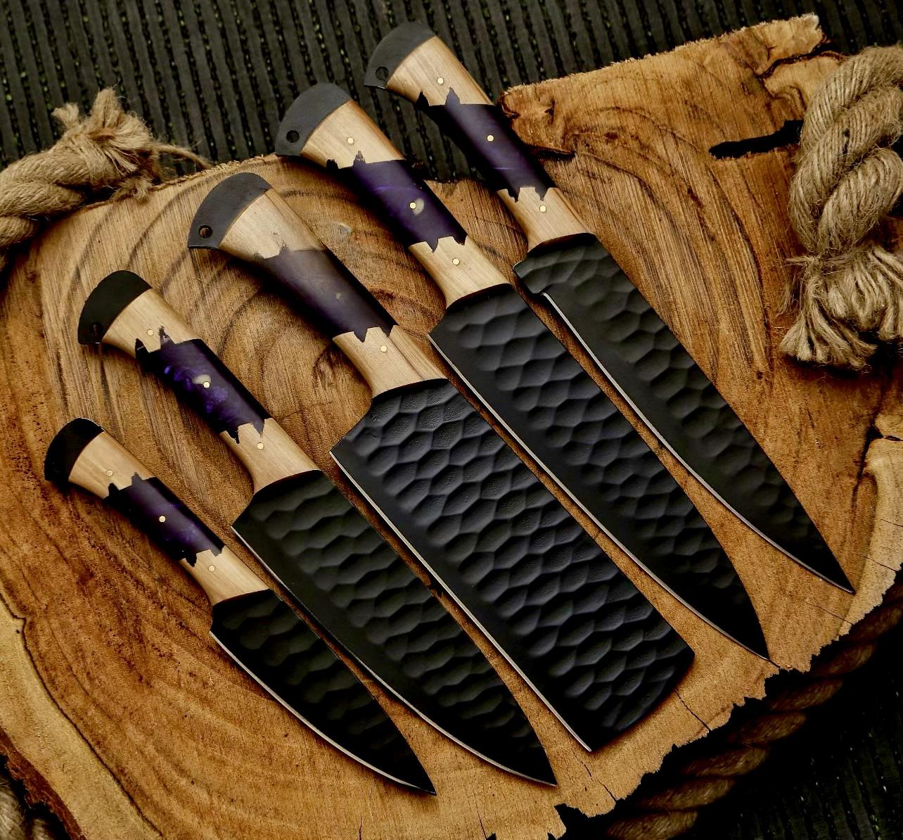 Hand Forged Carbon Steel Chef Knife Set Of 5 Pcs BBQ Knive Set Kitchen Knives 4