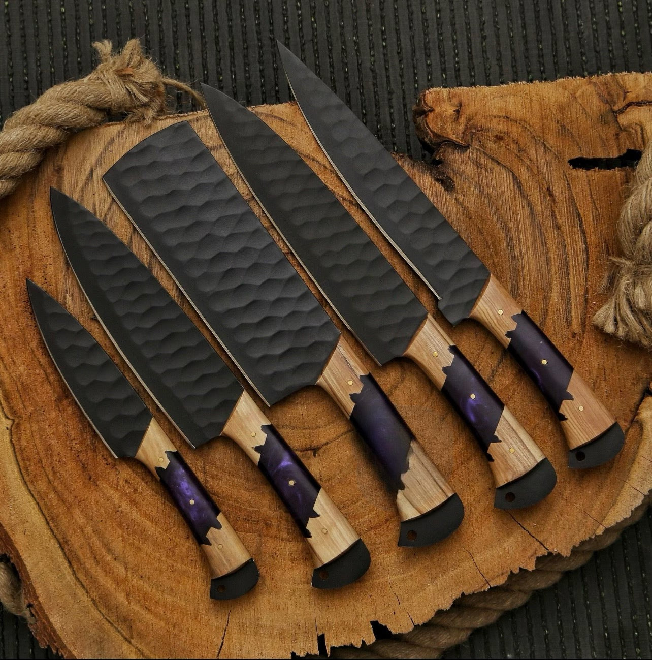 Hand Forged Carbon Steel Chef Knife Set Of 5 Pcs BBQ Knive Set Kitchen Knives 5
