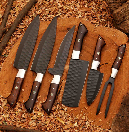 Hand Forged 5pcs Damascus Steel Chef Set Damascus Knife Set Chef Knife Set Damascus Kitchen Knife Set Personalised Gi 1