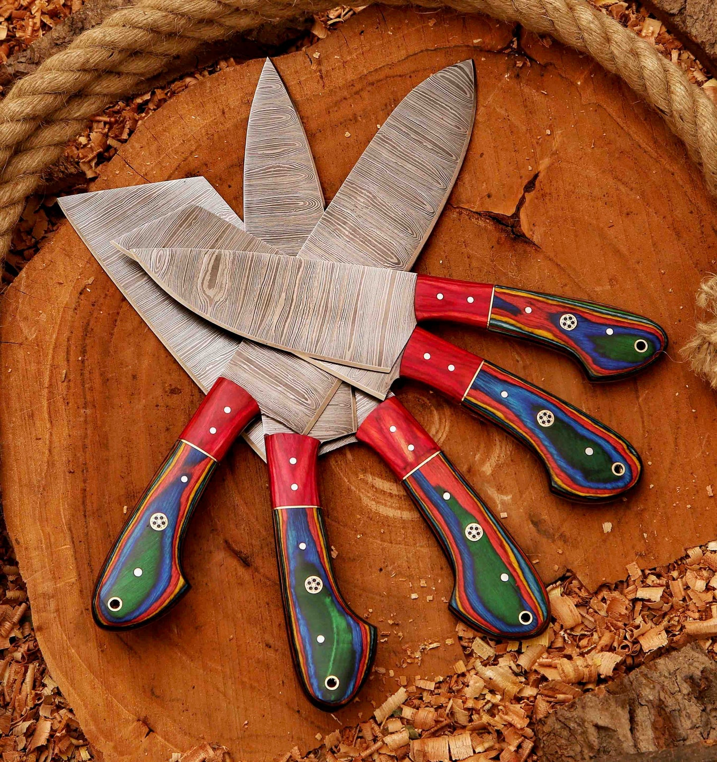 Custom Handmade Damascus Steel Chef Knives Set Of 5 Pieces Unique Christmas Gift Perfect Kitchen Kni