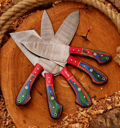 Custom Handmade Damascus Steel Chef Knives Set Of 5 Pieces Unique Christmas Gift Perfect Kitchen Kni