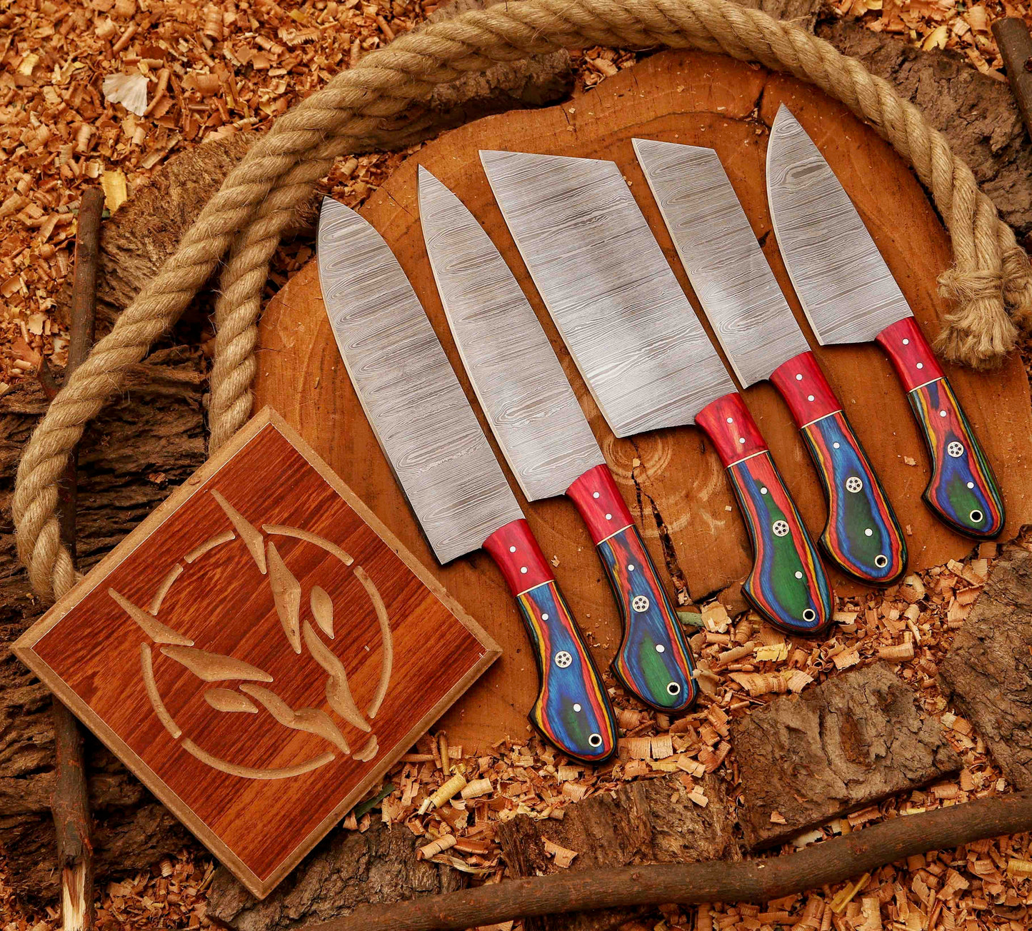Custom Handmade Damascus Steel Chef Knives Set