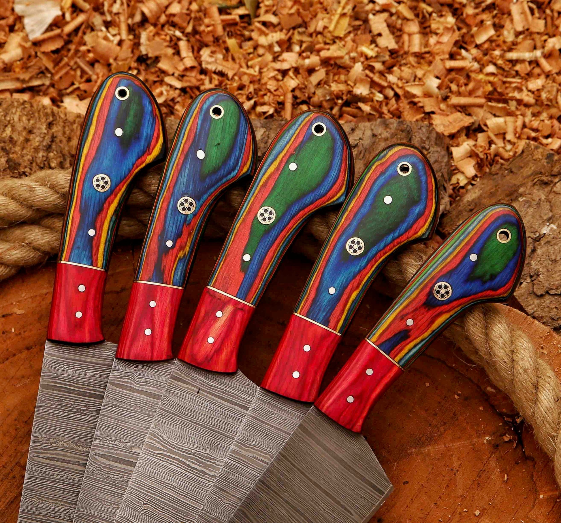 Custom Handmade Damascus Steel Chef Knives Set Of 5 Pieces Unique Christmas Gift Perfect Kitchen Kni