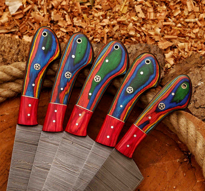 Custom Handmade Damascus Steel Chef Knives Set Of 5 Pieces Unique Christmas Gift Perfect Kitchen Kni