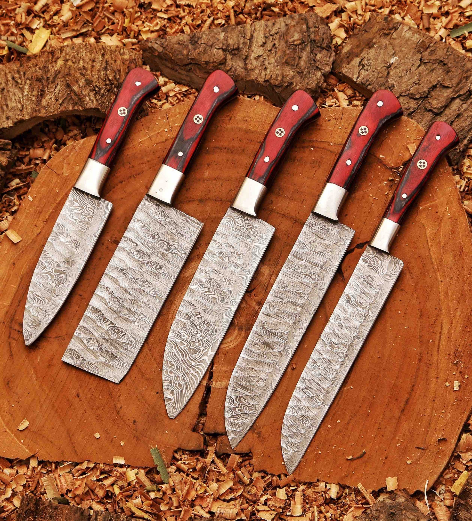 Forged Carbon Coated Steel Chef Set 5Pcs With Leather Cover Handmade Kitchen BBQ Culinary Set Birthday 1
